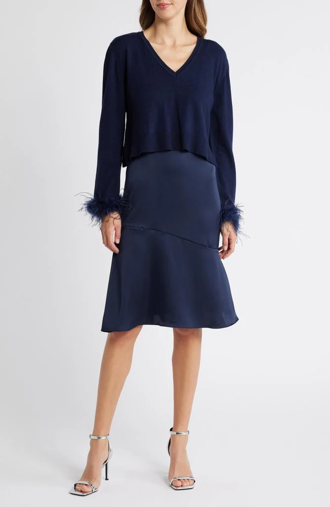 Sam Edelman Faux Feather Trim Long Sleeve Two-Piece Sweater Dress 1