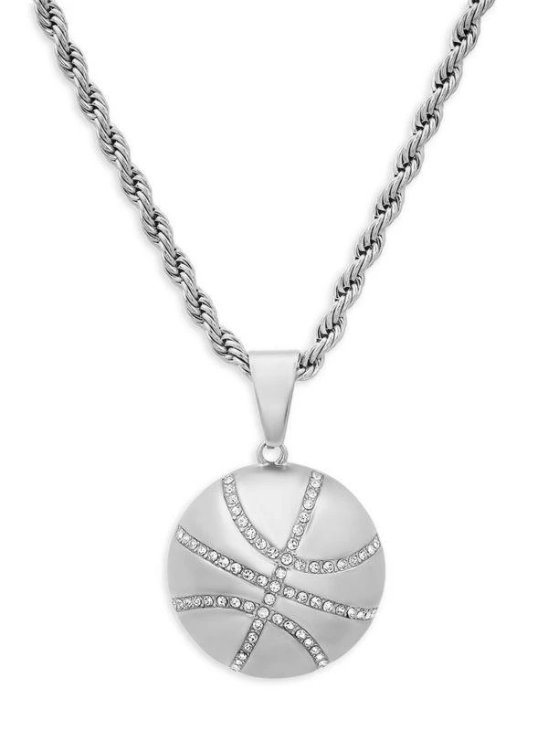 Anthony Jacobs Stainless Steel & Simulated Diamond Basketball Pendant Necklace 1