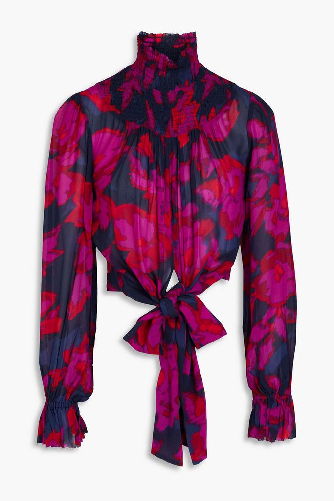 NICHOLAS Kaija shirred printed crepe wrap blouse