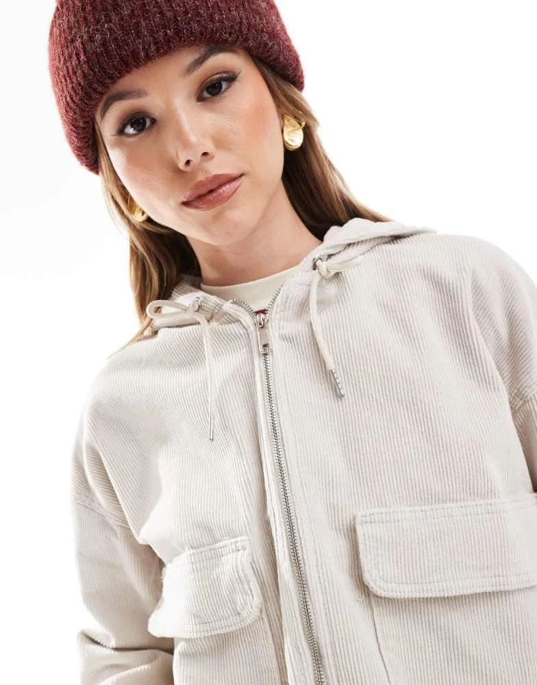 ONLY ONLY zipped through cord hooded jacket in cream 3