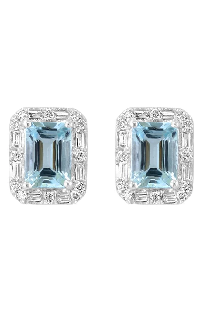 Effy 14K White Gold Diamond & Aquamarine Stud Earrings 1