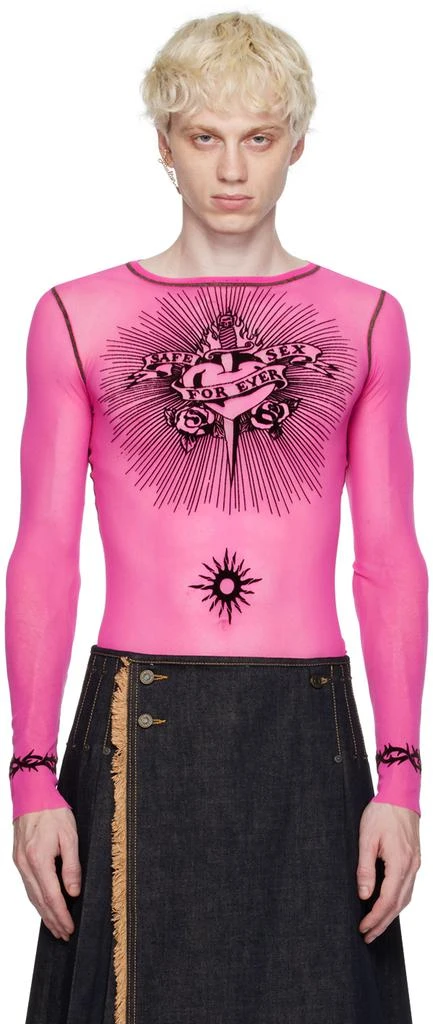 Jean Paul Gaultier Pink Flocked Long Sleeve T-Shirt 1