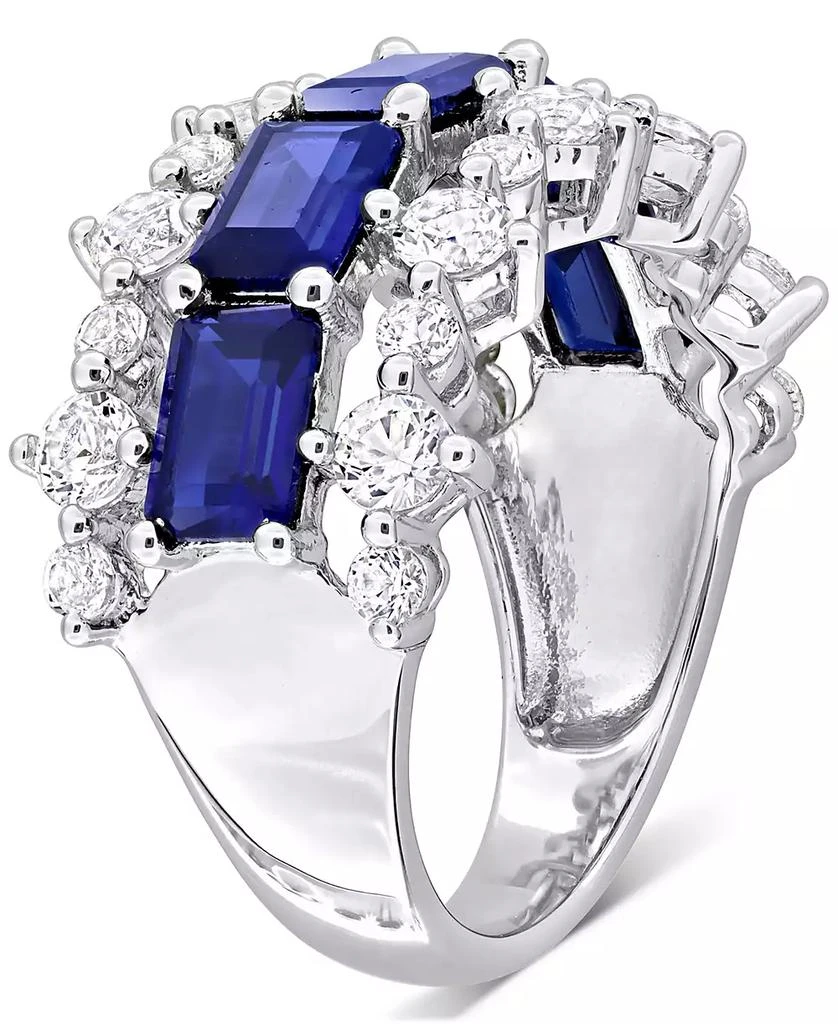 Macy's Lab-Grown Blue Sapphire (4-5/8 ct. t.w.) & Lab-Grown White Sapphire (2-1/10 ct. t.w.) Three Row Ring in Sterling Silver 4