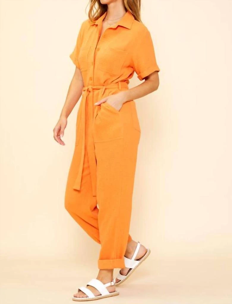 SKIES ARE BLUE Short Sleeve Jumpsuit In Sunkissed Orange 2