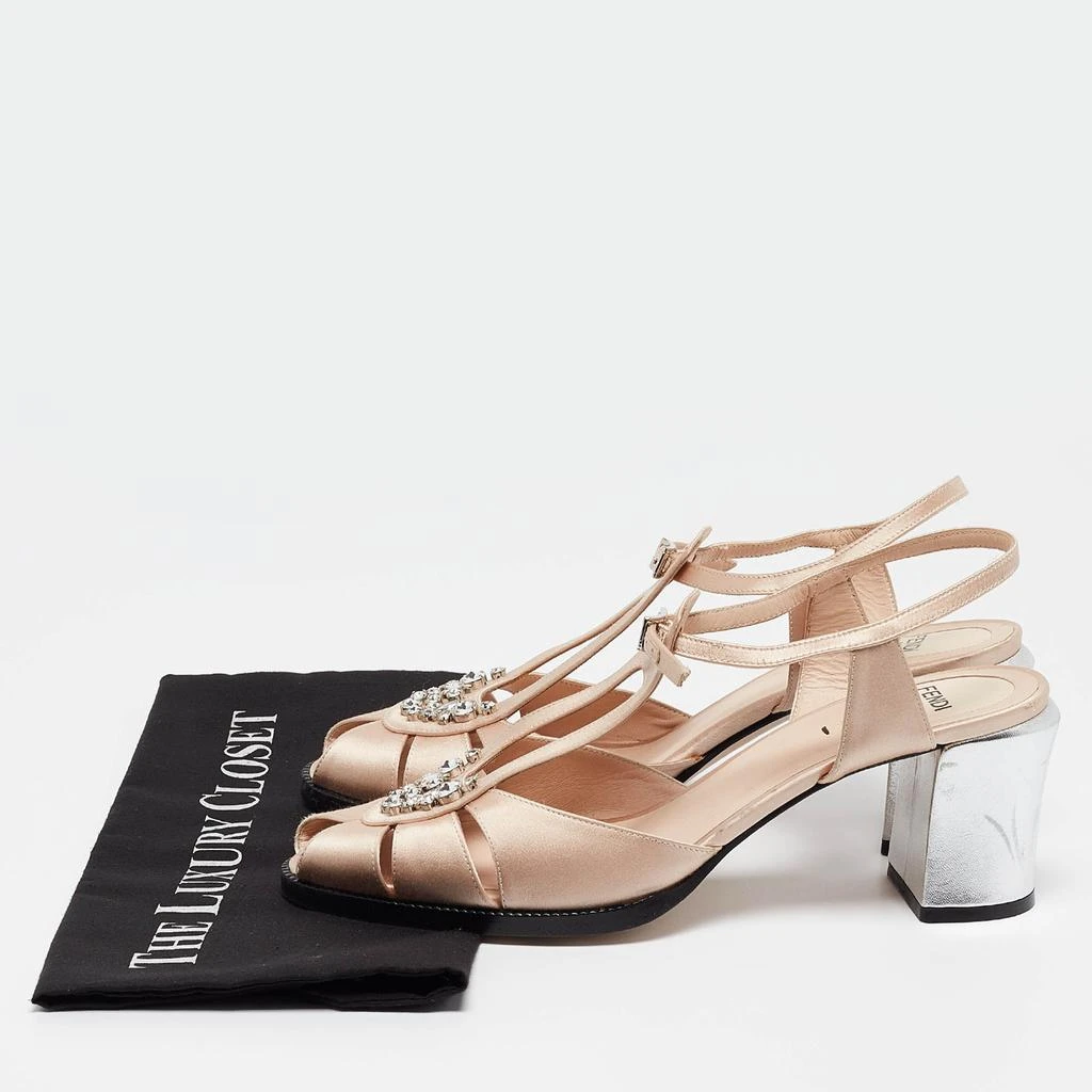 Fendi Fendi Pink Satin Crystal Embellished T-Bar Ankle Strap Sandals Size 41 9
