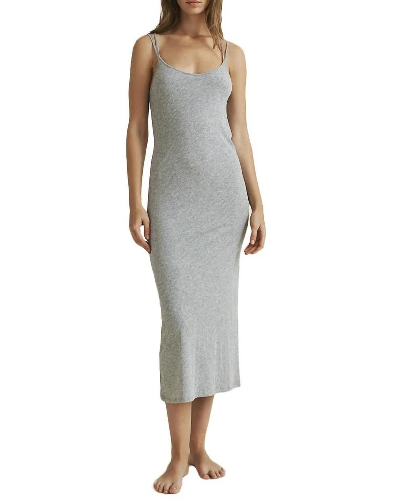 Skin Double Strap Pima Cotton Chemise Dress In Heather Grey 1