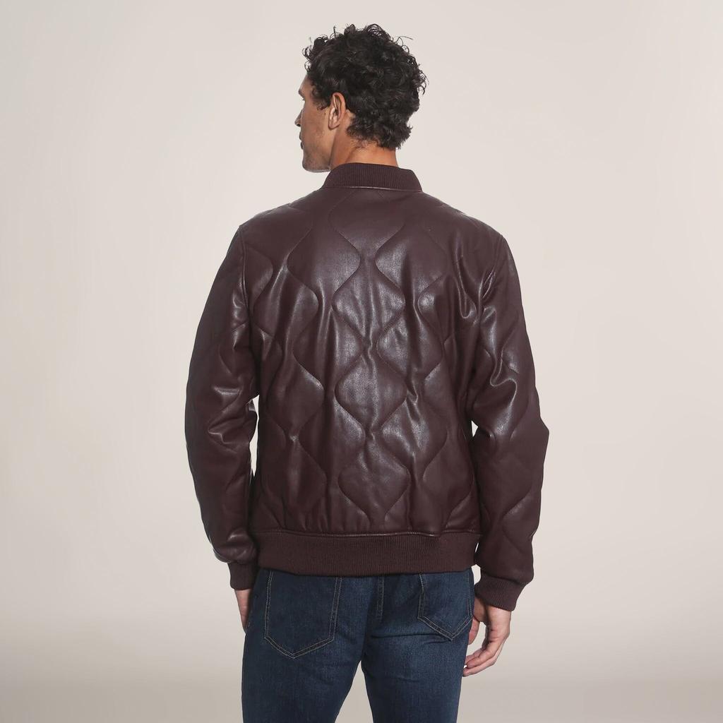 Members Only Men's Faux Leather Oval Quilted Bomber Jacket