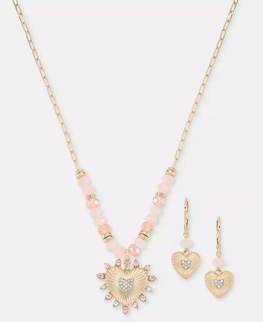 Anne Klein Crystal Heart Beaded Pendant Necklace & Drop Earrings Set
