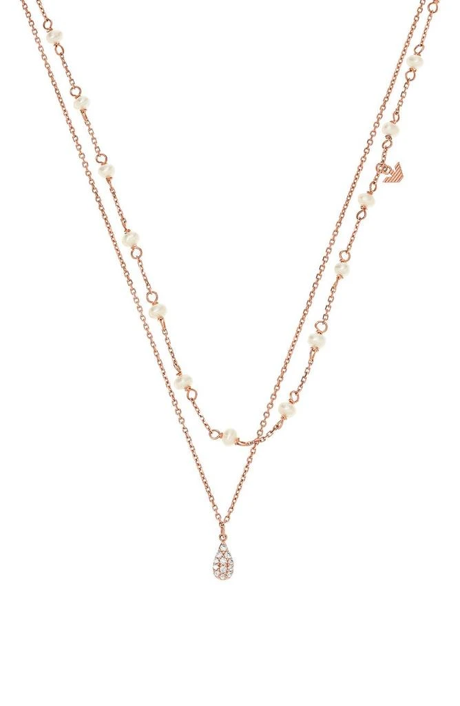 Emporio Armani Cultured Pearl & CZ Layered Chain Necklace 2