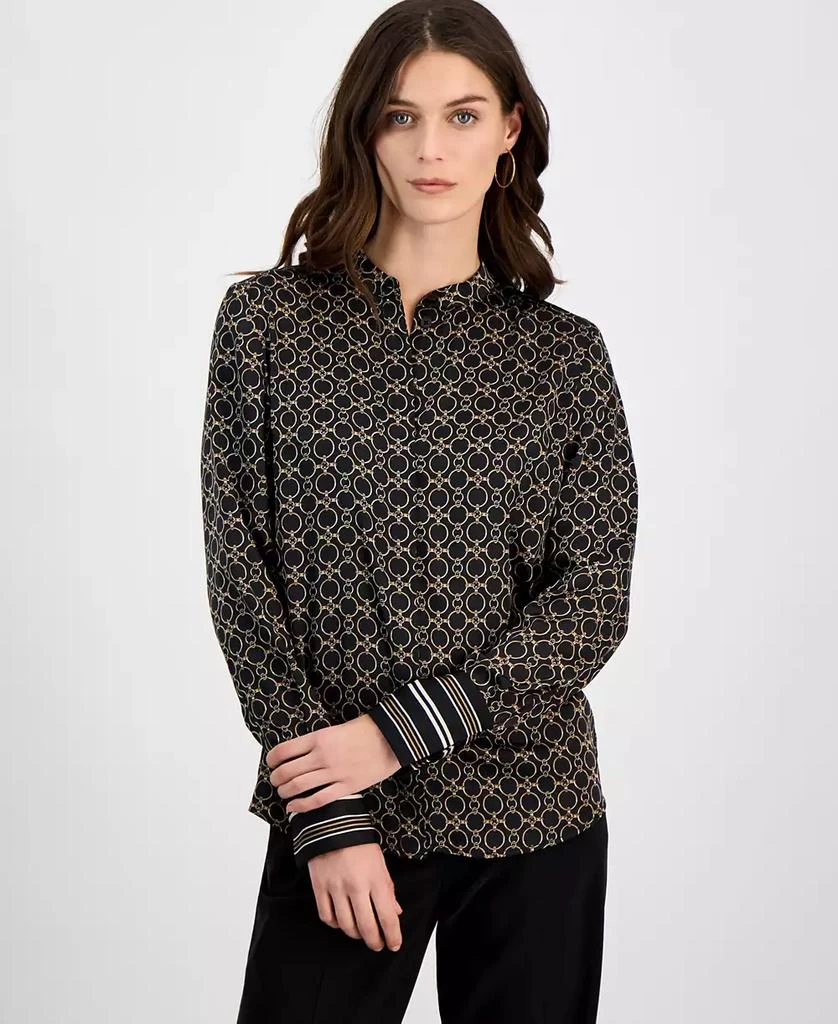 Anne Klein Women's Mandarin-Collar Chain-Print Blouse 2
