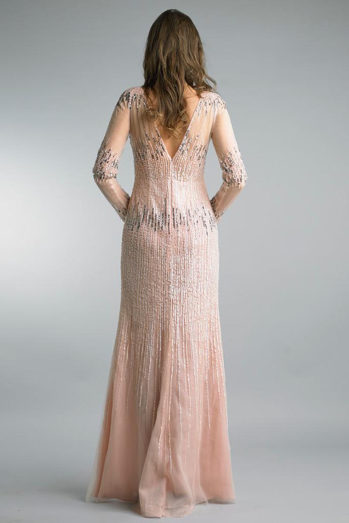 Basix Black Label Long Sleeve Embellished Evening Gown