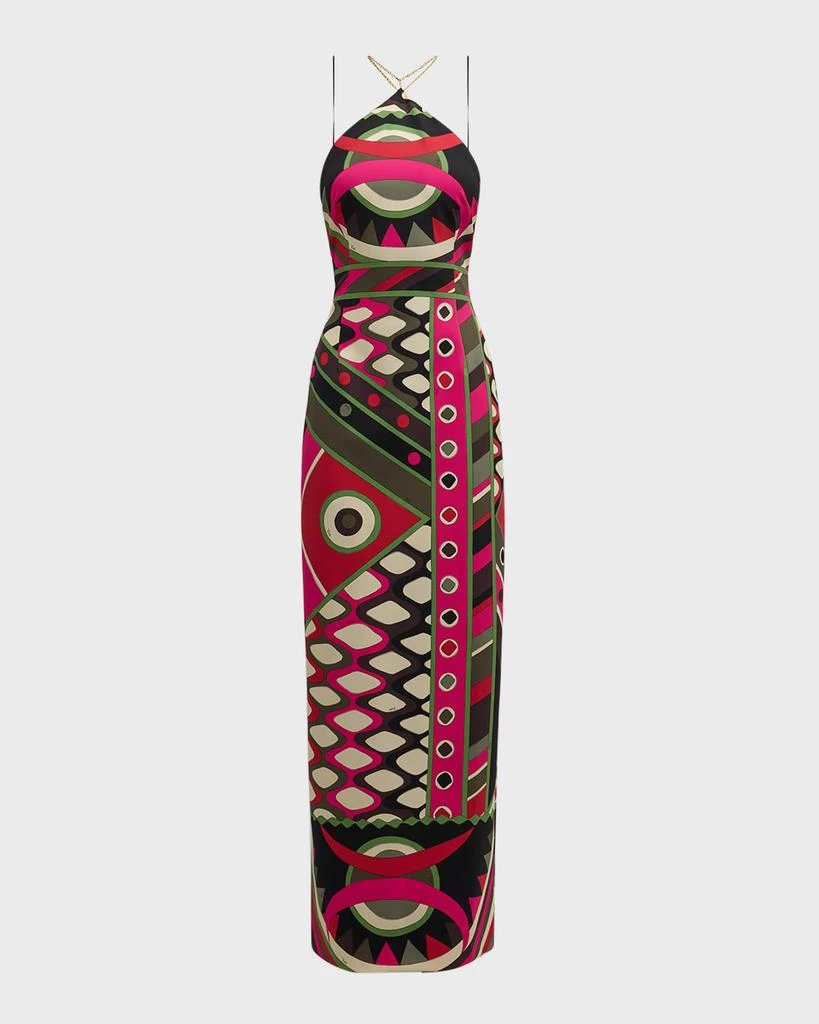 EMILIO PUCCI Foulard-Print Silk Backless Halter Maxi Dress 1