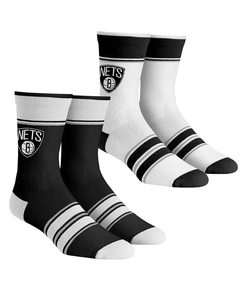 Rock 
Em Youth Boys and Girls Socks Brooklyn Nets Multi-Stripe 2-Pack Team Crew Sock Set
