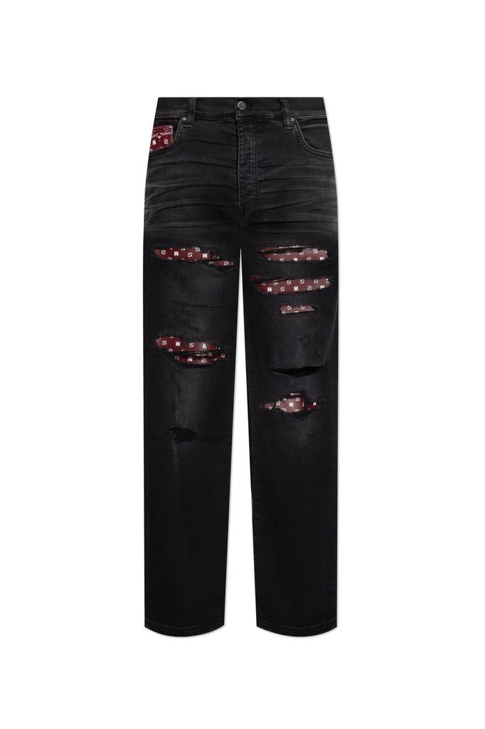 アミリ Amiri Leather Bandana Repaired Slim Jeans AMIRI Black Leather Bandana Repaired Slim Jeans - Pants
