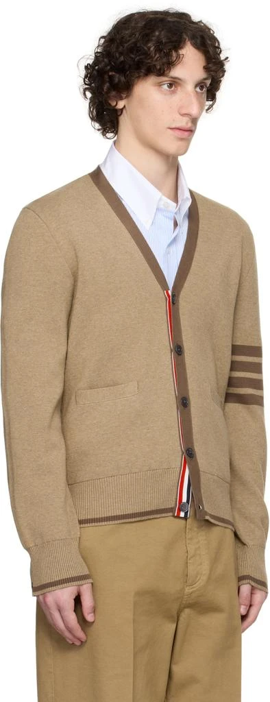 Thom Browne Brown Milano Stitch 4-Bar V-Neck Cardigan 2