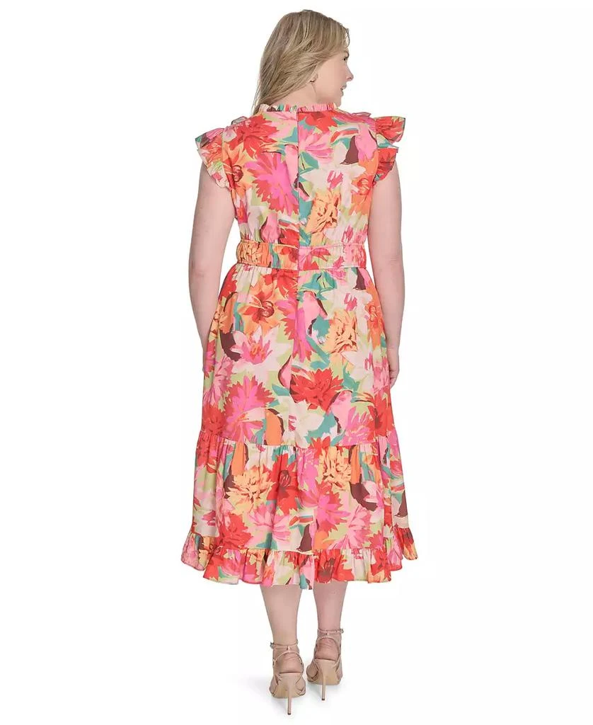 Vince Camuto Plus Size Printed Ruffle Flutter-Sleeve Tiered Midi Dress 5