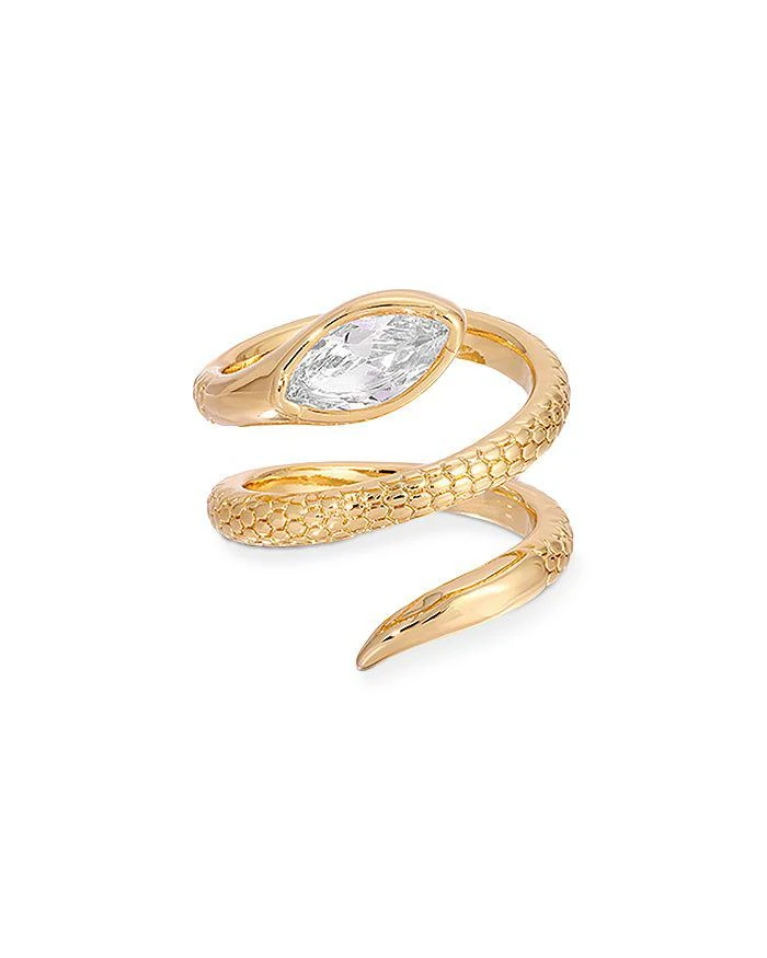Ettika Jewelry Marquise Cubic Zirconia Coiled Snake Ring in 18K Gold Plated