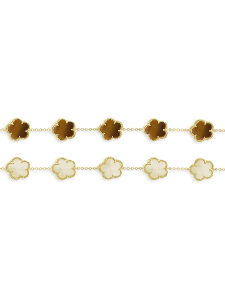 JanKuo Flower Set of 2 14K Goldplated Tiger Eye
Mother-Of-Pearl Flower Bracelet Set 2