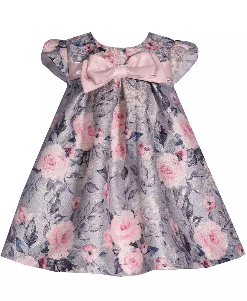 Bonnie Baby Baby Girls Short Sleeve Metallic Jacquard Trapeze Dress