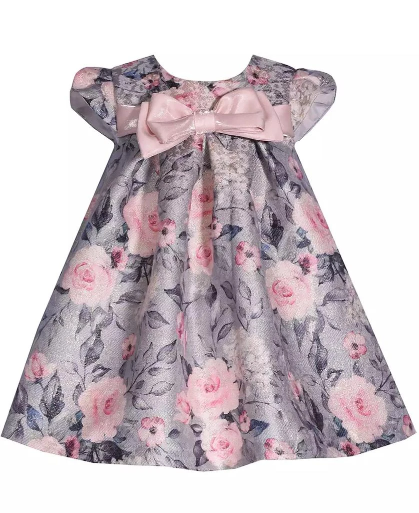 Bonnie Baby Baby Girls Short Sleeve Metallic Jacquard Trapeze Dress 1