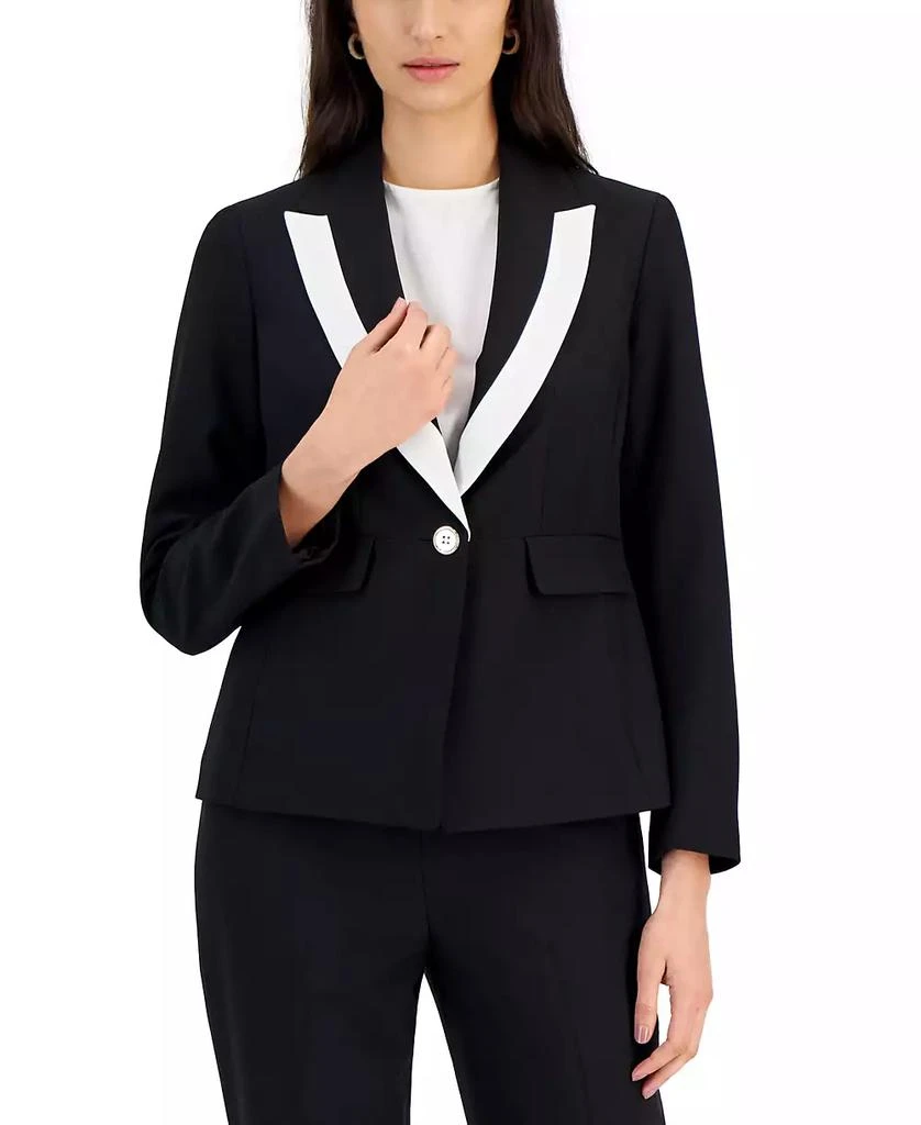 Le Suit Women's Contrast-Trim Peak-Lapel Pantsuit, Regular and Petite 3