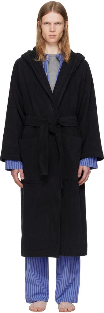 Tekla Black Terry Hooded Bathrobe