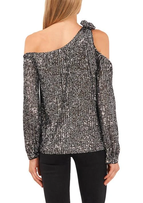 CeCe Womens Sequin One Shoulder Top 2