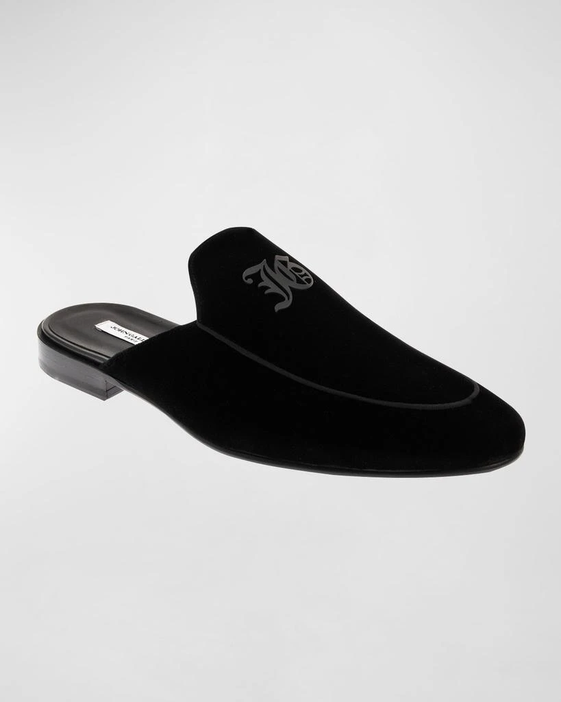 John Galliano Paris Men's Monogram Velvet Backless Loafers 2