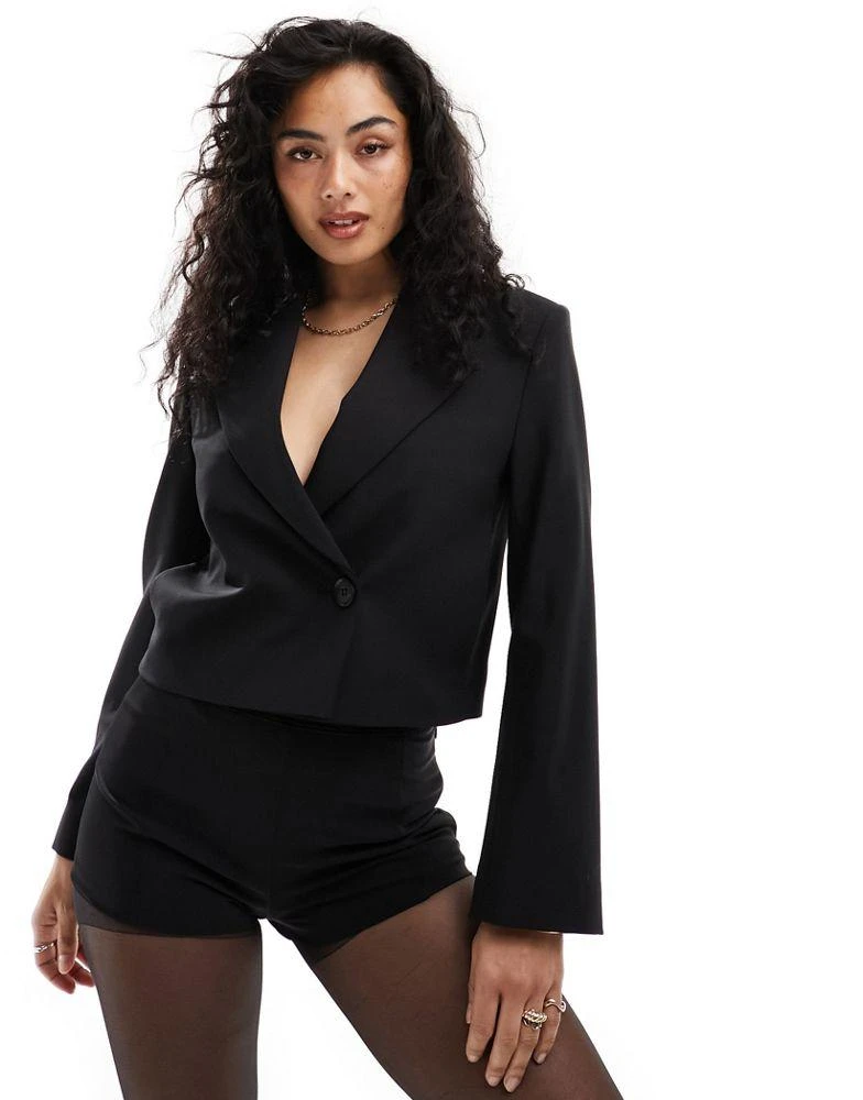 & Other Stories & Other Stories co-ord cropped blazer with extended shoulder in black 1