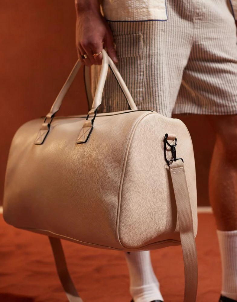 ASOS ASOS DESIGN faux leather holdall in ecru 2