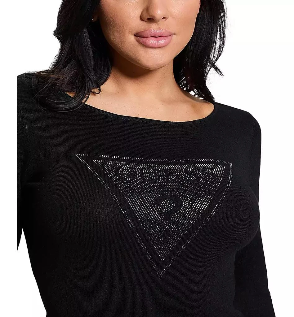 GUESS Women's Eliza Rhinestone-Logo Boat-Neck Sweater 3