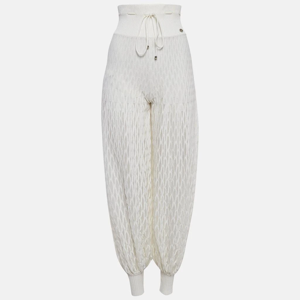 Chanel Chanel White Sheer Patterned Knit Harem Pants S 1