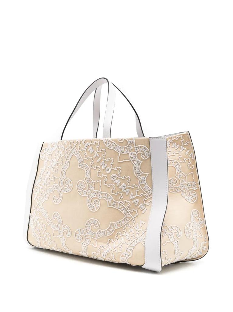 Valentino Garavani Vlogo Embroidered Raffia Tote Bag – On Sale Now