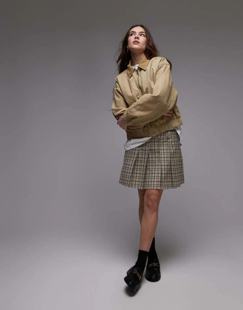 Topshop Topshop box pleat mini skirt in green check 1