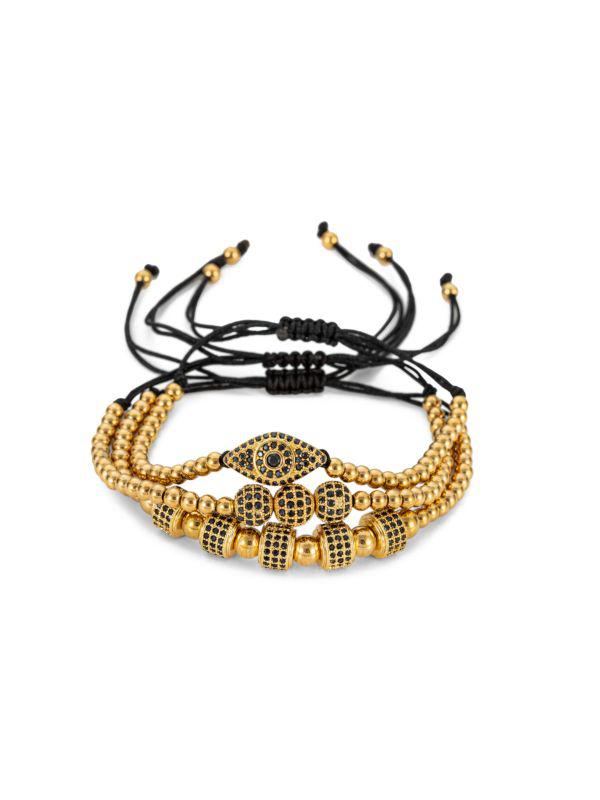 Eye Candy LA Hudson 3-Piece Evil Eye Stretch Beaded Titanium Bracelet