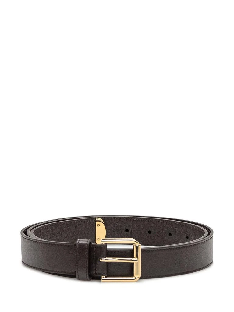 Dolce & Gabbana Navy Blue Velvet Gold Metal Logo Waist  display picture 2