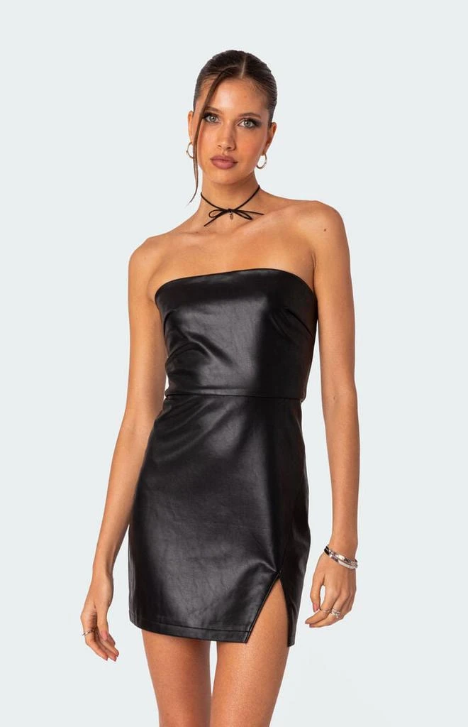 Edikted Moon Sign Faux Leather Mini Dress 1