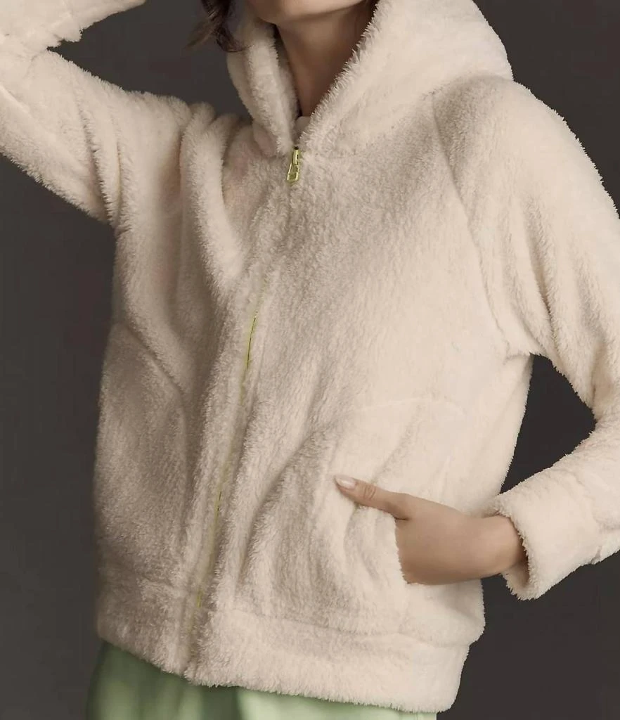 Sundry The Faux Fur Zip Hoodie In Cream/lime 1