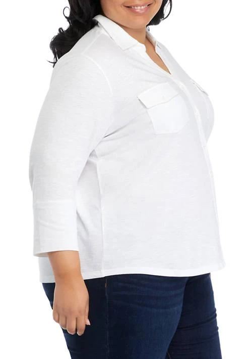 Gloria Vanderbilt Vanderbilt Plus Size Ashten Button Down Knit Top 3