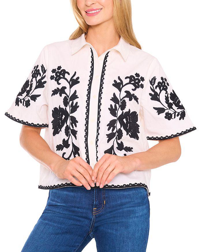 CeCe Short Sleeve Embroidered Shirt