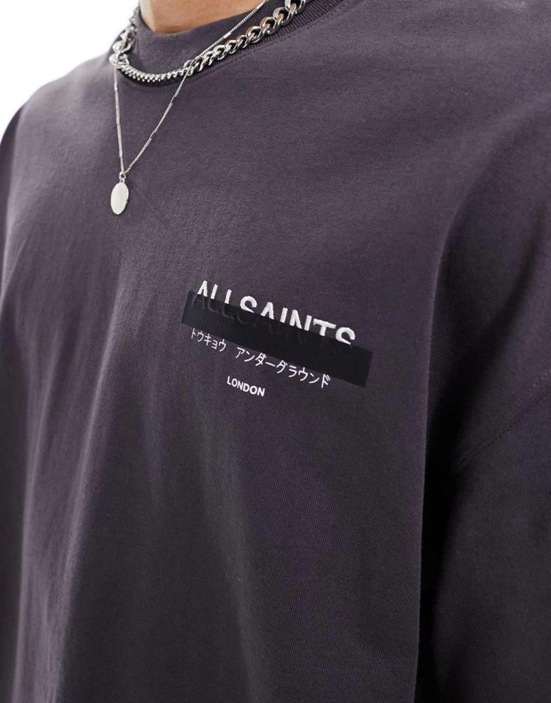 ALL SAINTS AllSaints Redact oversized embroidered logo t-shirt in washed black 2