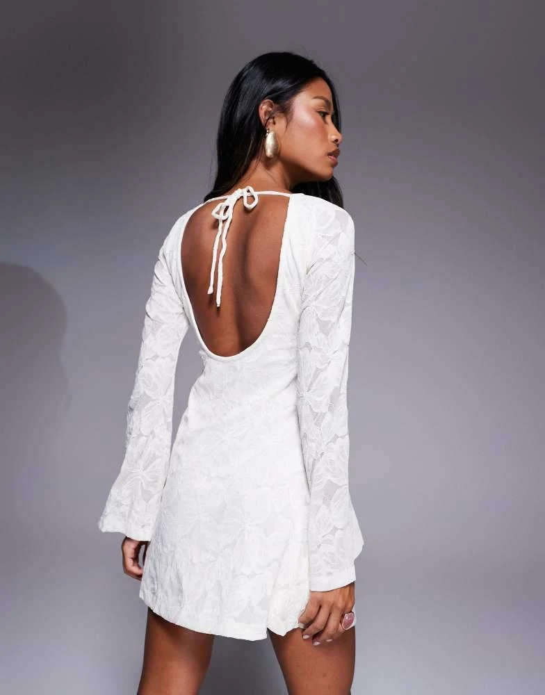 Princess Polly Princess Polly Lukea lace slash neck open tie back bell sleeve mini dress in cream 3