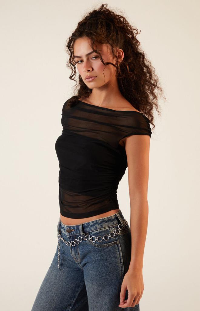 KENDALL & KYLIE Mesh Off-The-Shoulder Top