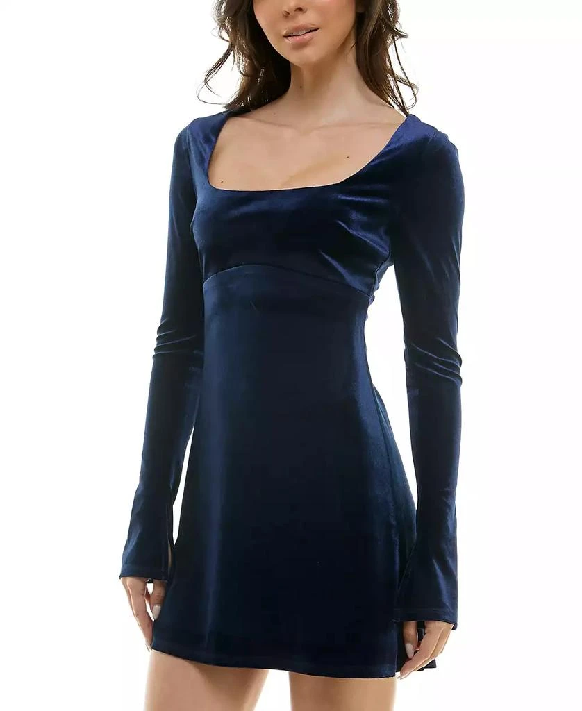 B Darlin Juniors' Square-Neck Long-Sleeve Velvet Dress 3