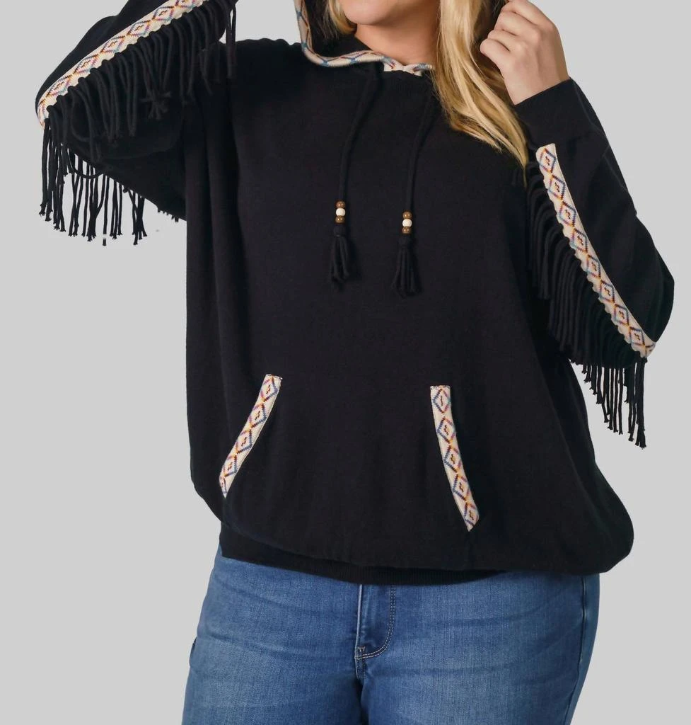 Minnie Rose Minnie Rose - Cotton Cashmere Embroidered Fringe Hoodie - Plus 3