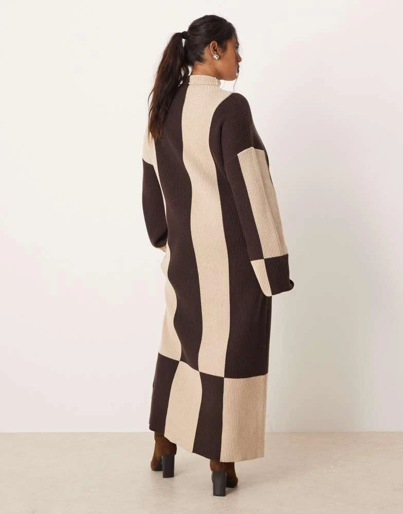 Pretty Lavish Curve Pretty Lavish Curve rib knit spliced high neck jumper dress in chocolate and cream - MULTI - XXL - UK 24