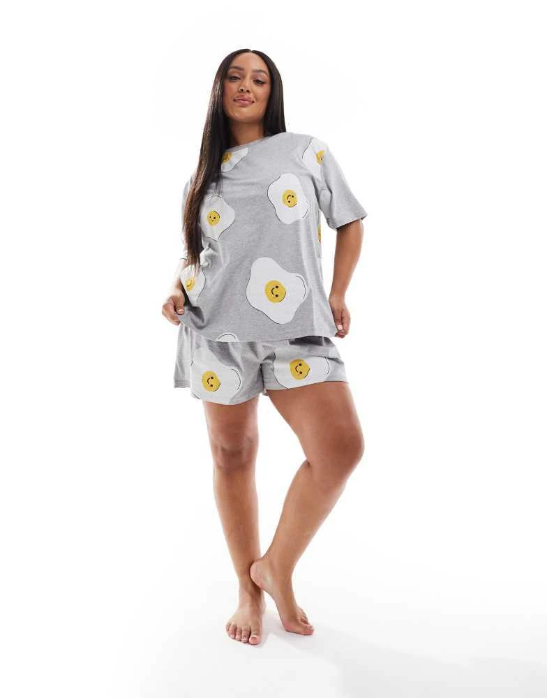 ASOS ASOS DESIGN Curve fried egg oversized tee & short pyjama set in grey marl 4