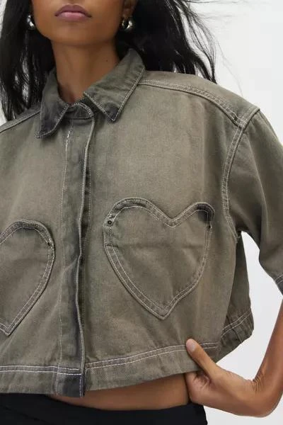 Native Youth Native Youth Lacy Heart Pocket Cropped Shirt 4