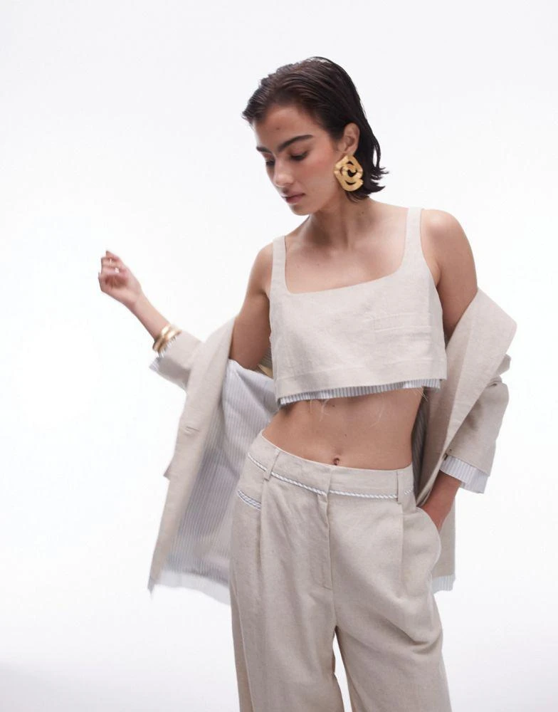 Topshop Topshop co-ord linen tailored bralet with exposed lining in ecru 1