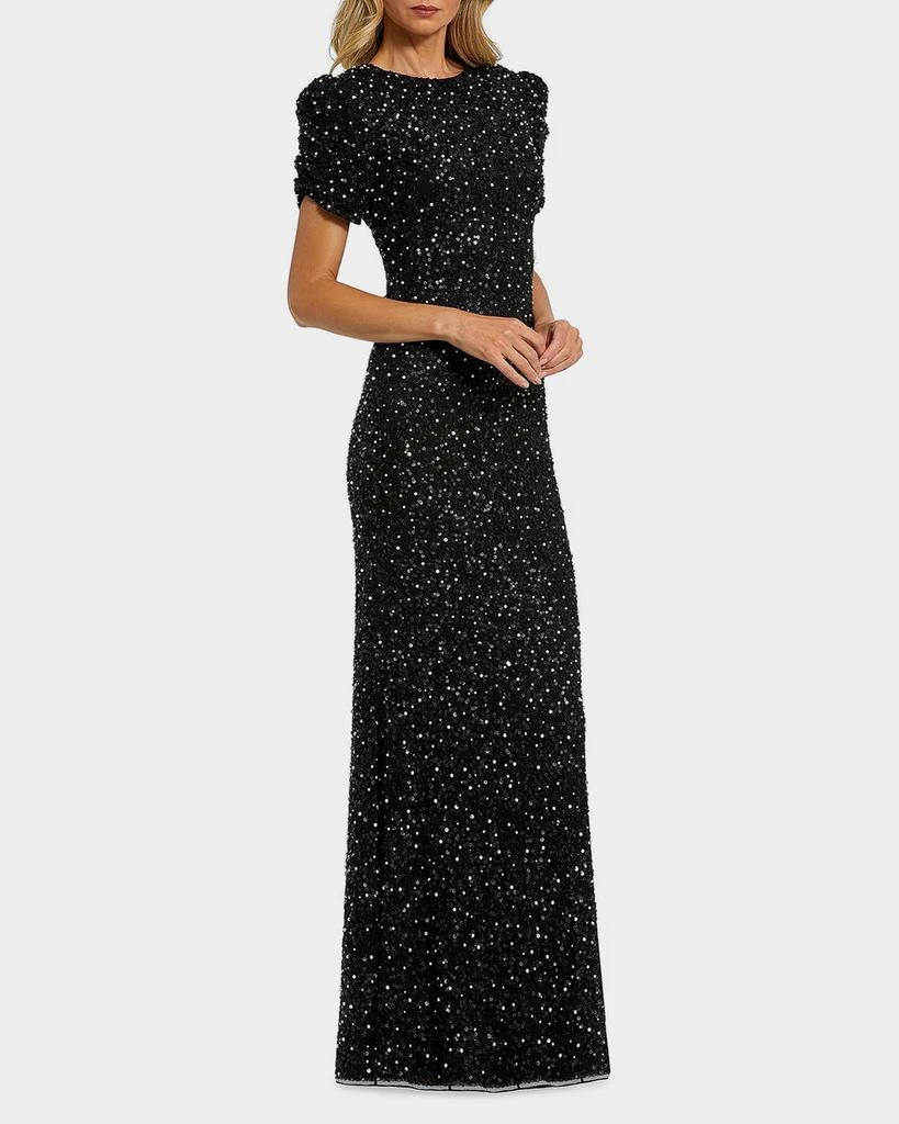 Mac Duggal Beaded Mesh Short-Sleeve Gown 4